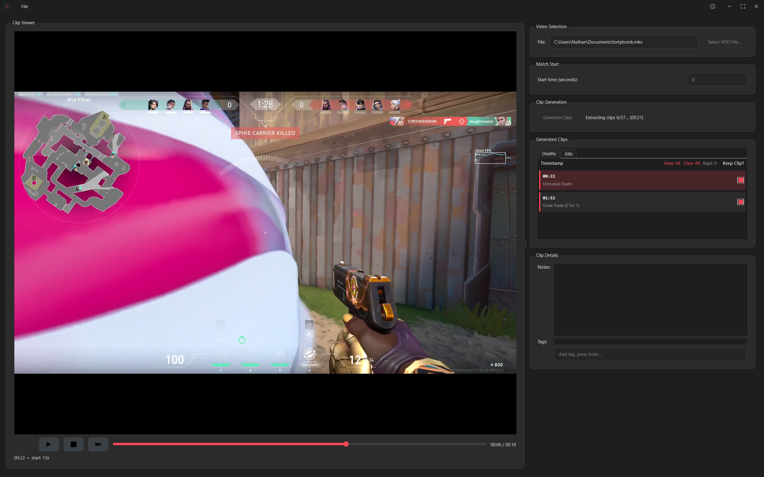 Clip extraction UI